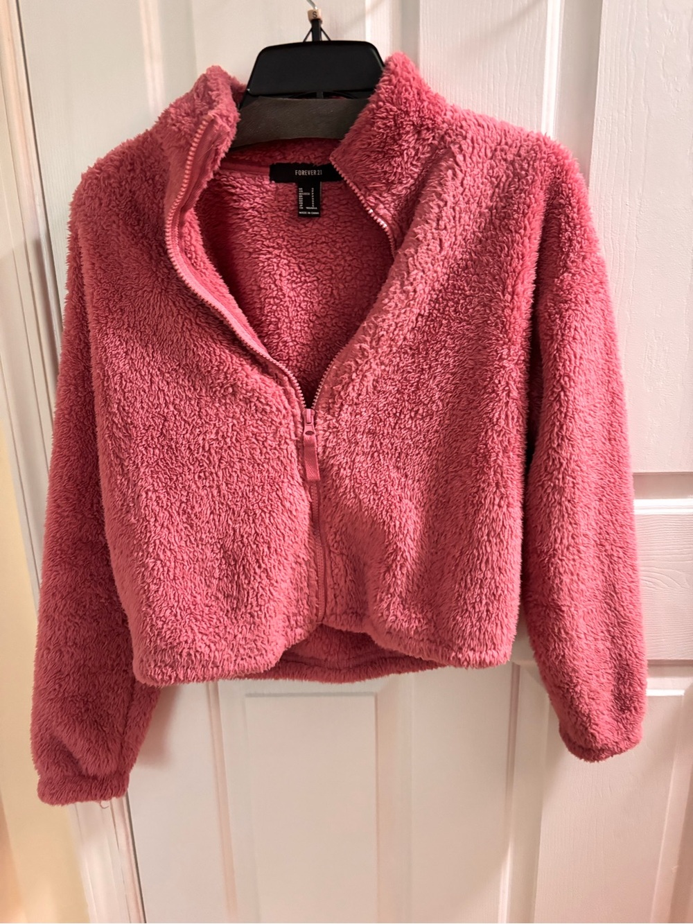 Forever 21 Rose Pink Teddy Sherpa Zip Jacket